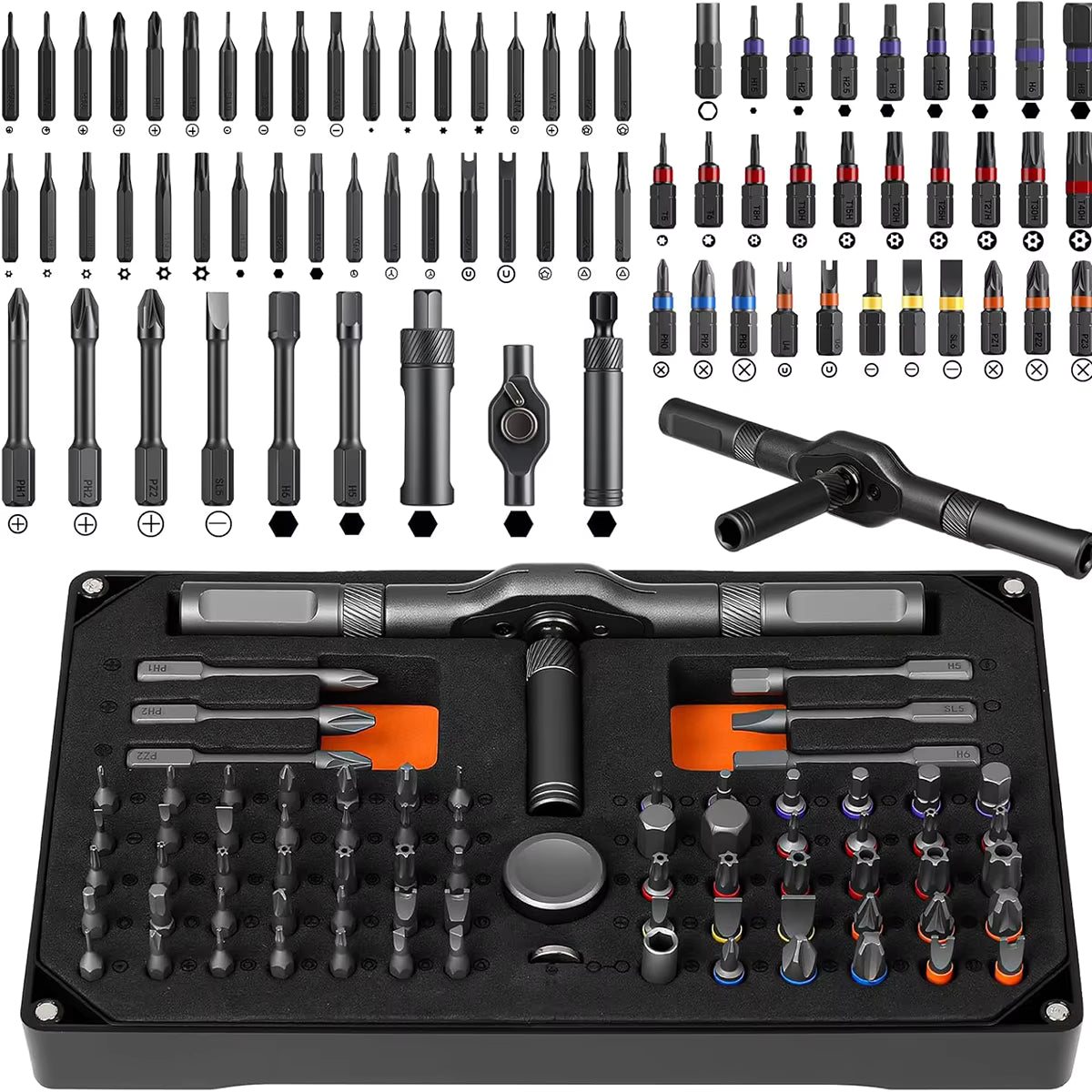 74 in1 Ratchet Screwdriver Set Detachable Ratchet T Handle Portable Repair Tool Kit for Furniture Computer Bicycle Eyeglass DIY